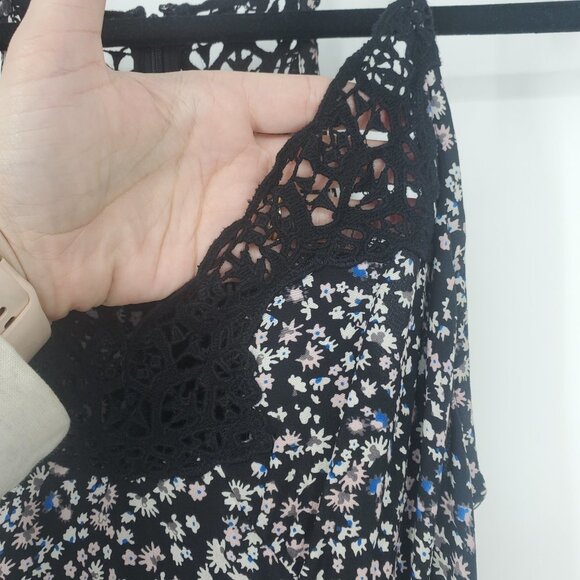 Rebecca Taylor Sleeveless Pop Flower Sleeveless Slip Dress Black Silk Size 6 - Picture 6 of 12